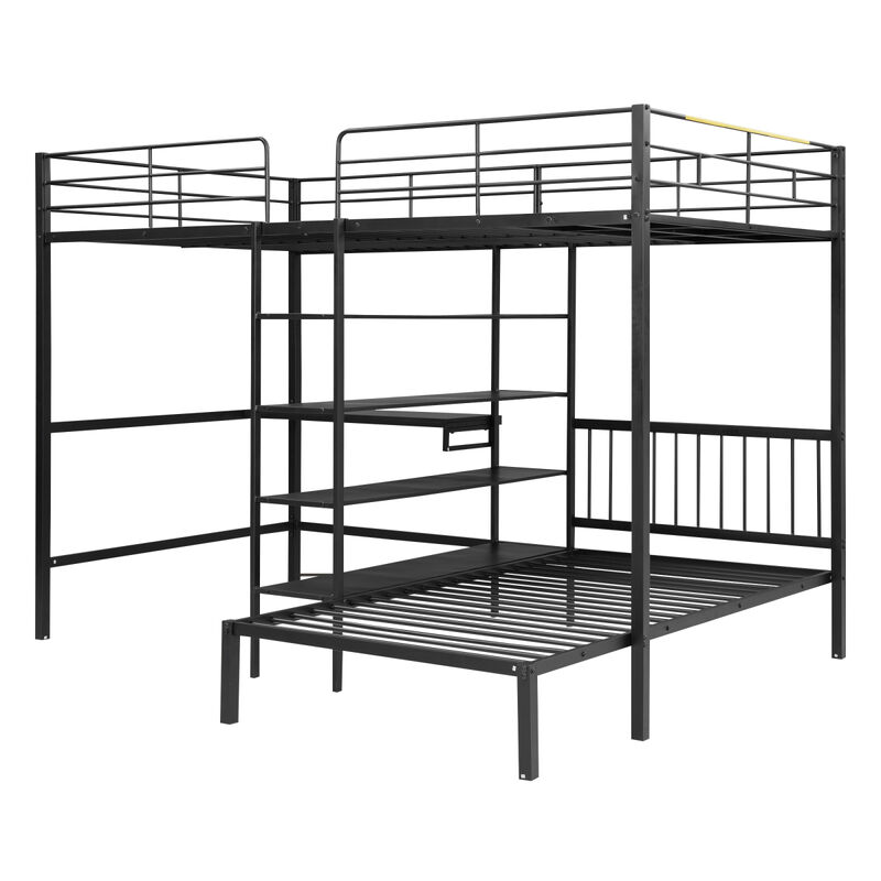 Full Over Twin Metal Bunk Bed With Built-In Desk, Shelves And Ladder
