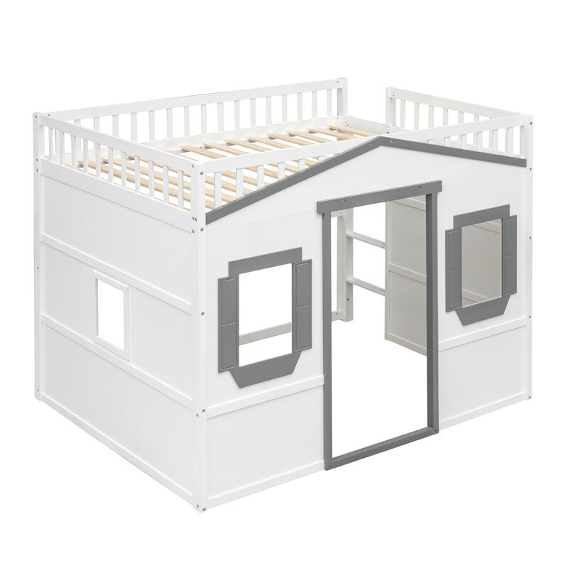 Full Size House Loft Bed With Ladder And Frame