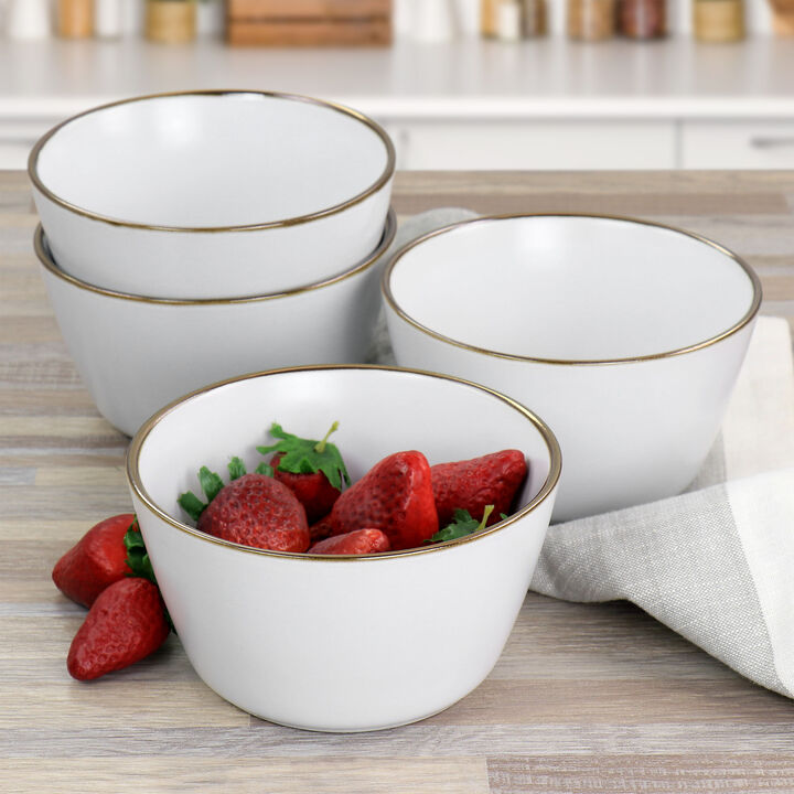 Elama Arthur 6 Piece Stoneware Bowl Set in Matte White with Gold Rim