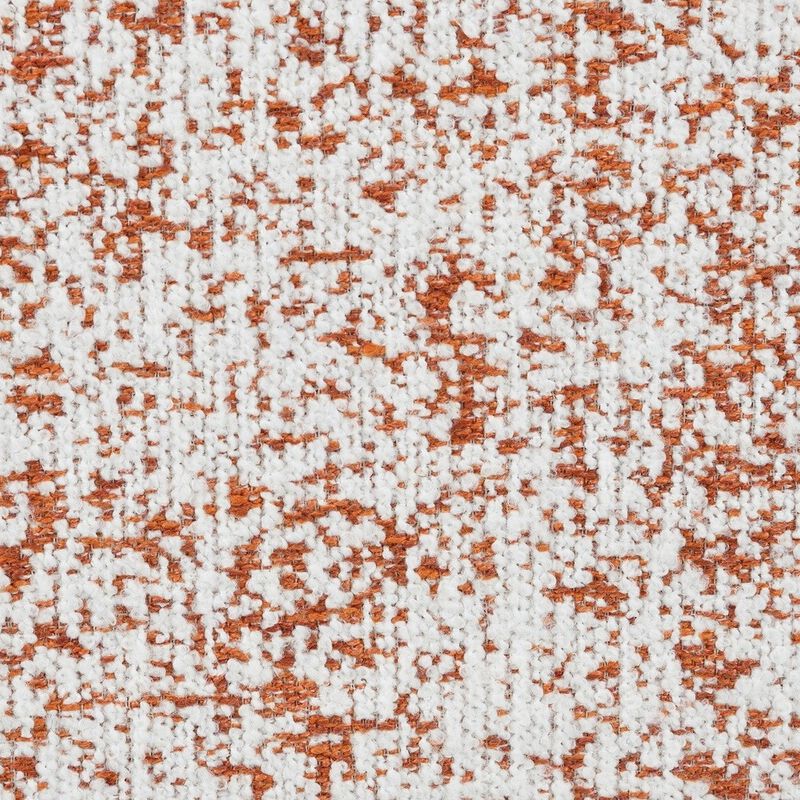 Sarah Ottoman, Round 39 Inch, Modern Style White Red Patterned Boucle - Benzara