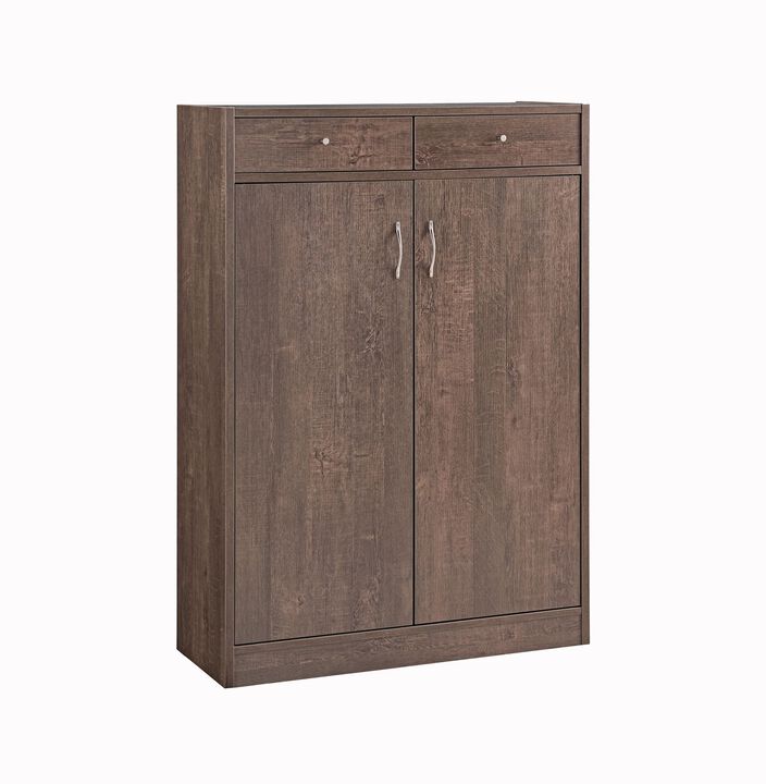 Walnut Oak Shoe Cabinet with 2 Top Drawers Organizer with Spacious Top