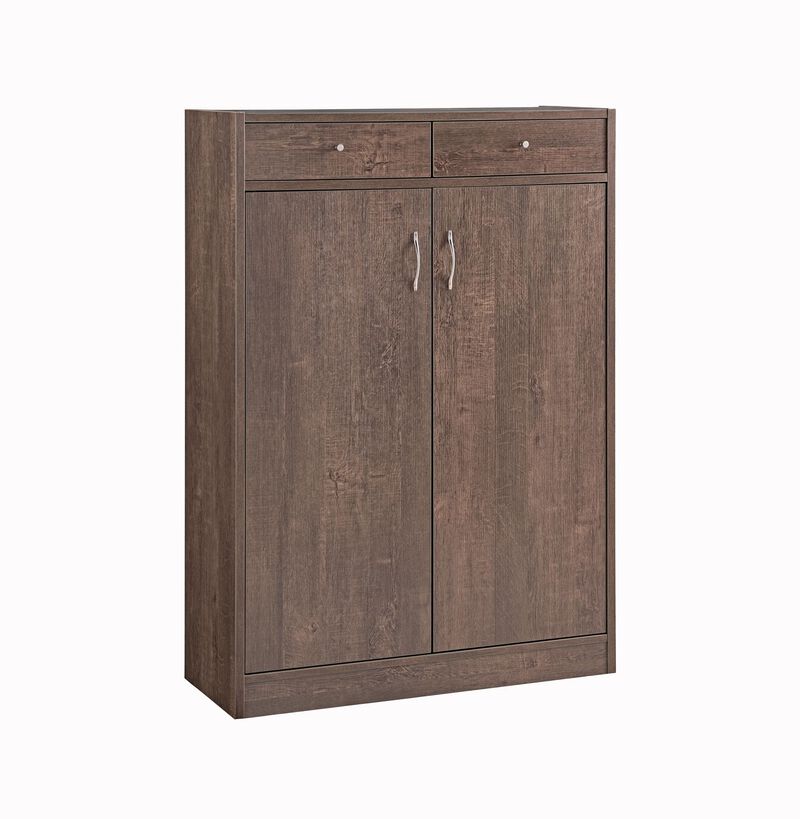 Walnut Oak Shoe Cabinet with 2 Top Drawers Organizer with Spacious Top