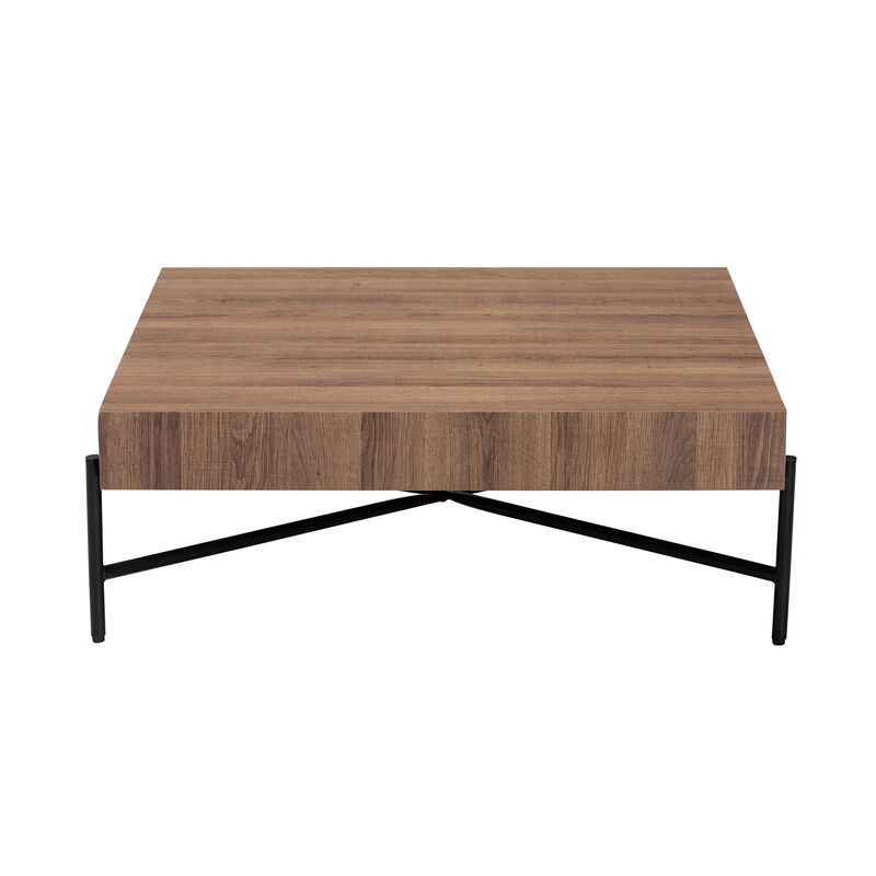 Baxton Studio Savion Modern Walnut Brown Finished Wood and Black Metal Coffee Table