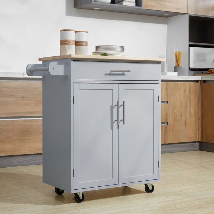 Gray Mobile Kitchen: Rolling Cart Island with Drawer and Towel Rack