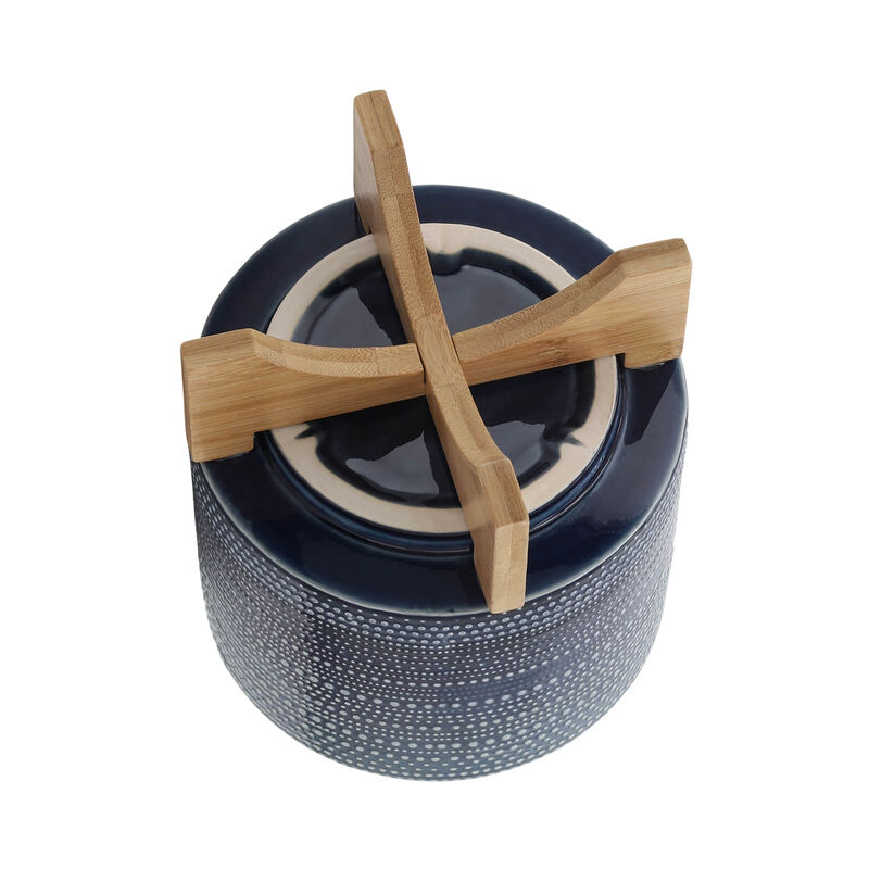 8" Dotted Planter with Wood Stand, Blue