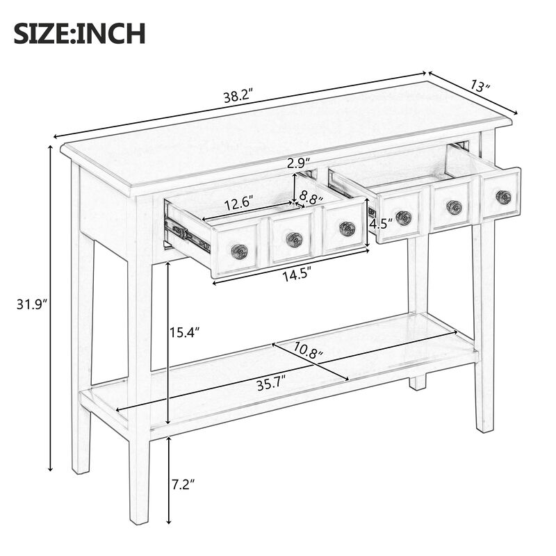Merax Rustic Console Table with Drawers and Open Shelf