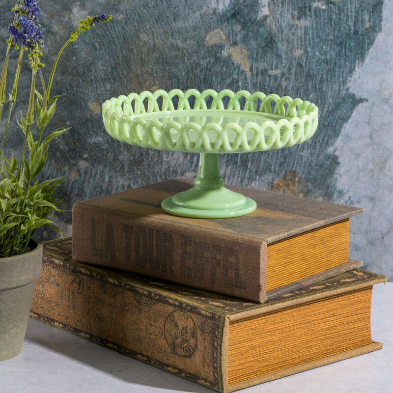 Martha Stewart Highbrook Jadeite Glass Loop Cake Stand in Mint