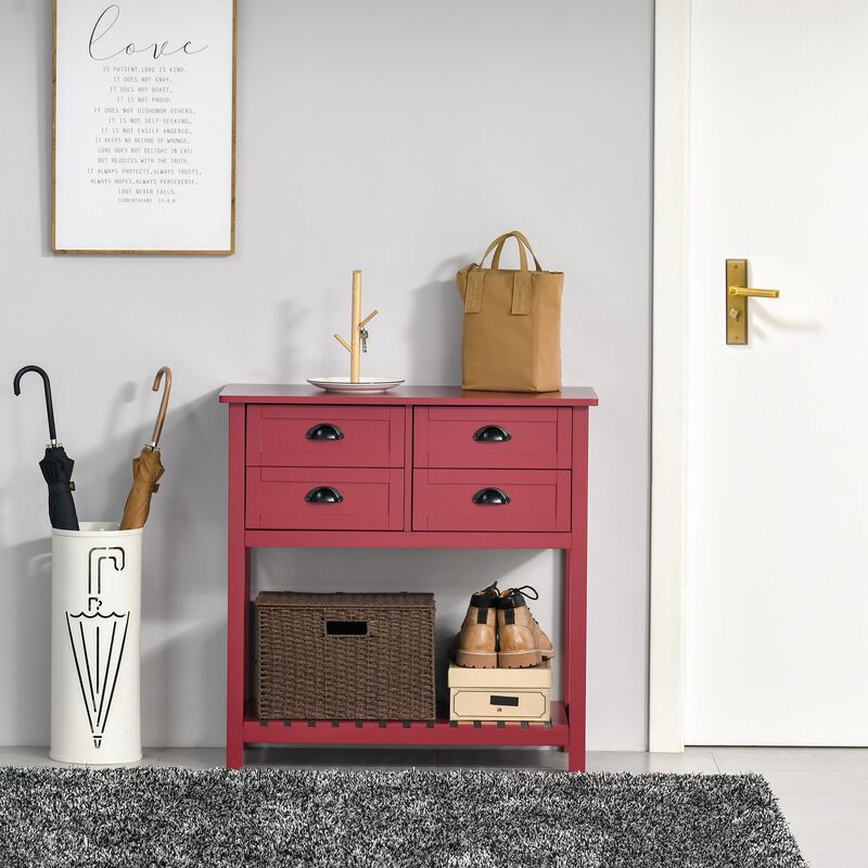Red Dining Storage: Sideboard with 4 Drawers and Slatted Shelf