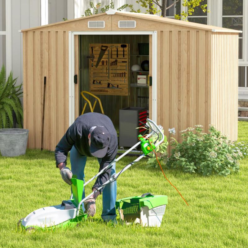 Hivvago Weather Resistant Galvanized Steel Shed with Tilted Roof for Backyard Garden Patio Lawn