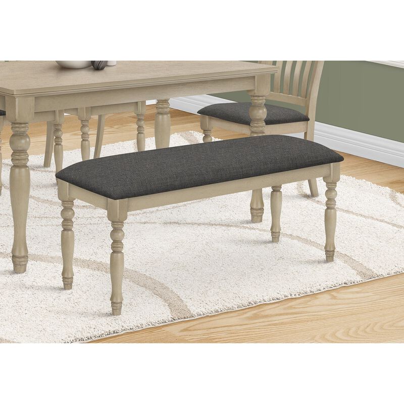 Monarch Specialties I 1393 - Bench, 48" Rectangular, Upholstered, Wood, Entryway, Dining Room, Kitchen, Antique Grey, Grey Fabric, Grey Solid Wood, Transitional