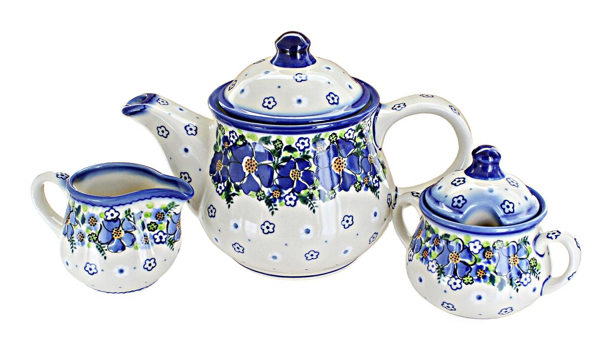 Blue Rose Polish Pottery Morning Medley 3 Piece Tea Set