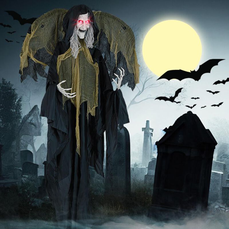 Hivvago 8.2 ft Halloween Standing Witch with Lighted Eyes and Automatic Wing Movement