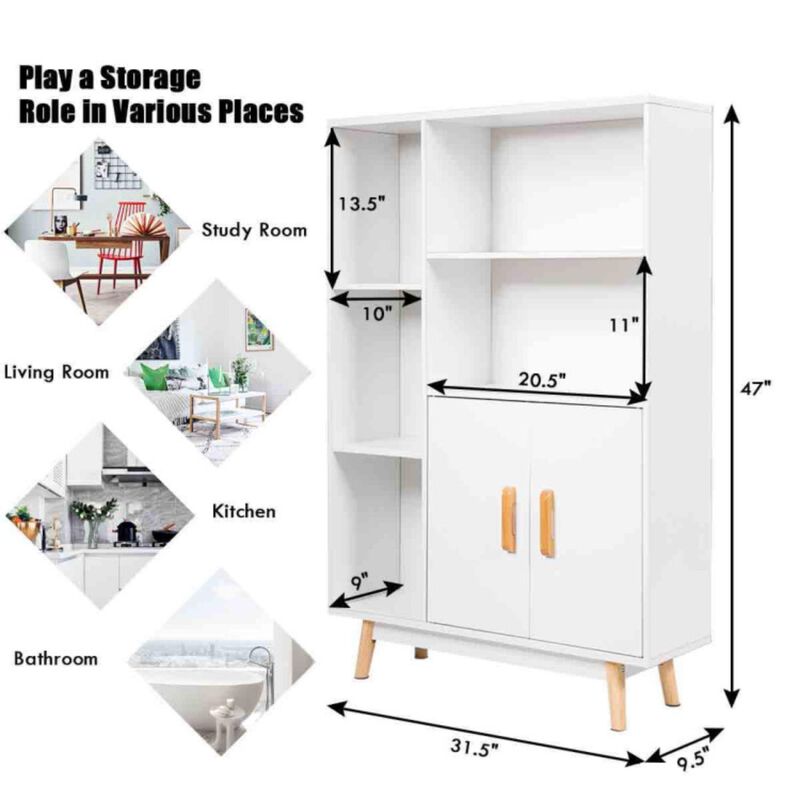 Hivvago Free Standing Pantry Cabinet with 2 Door Cabinet and 5 Shelves