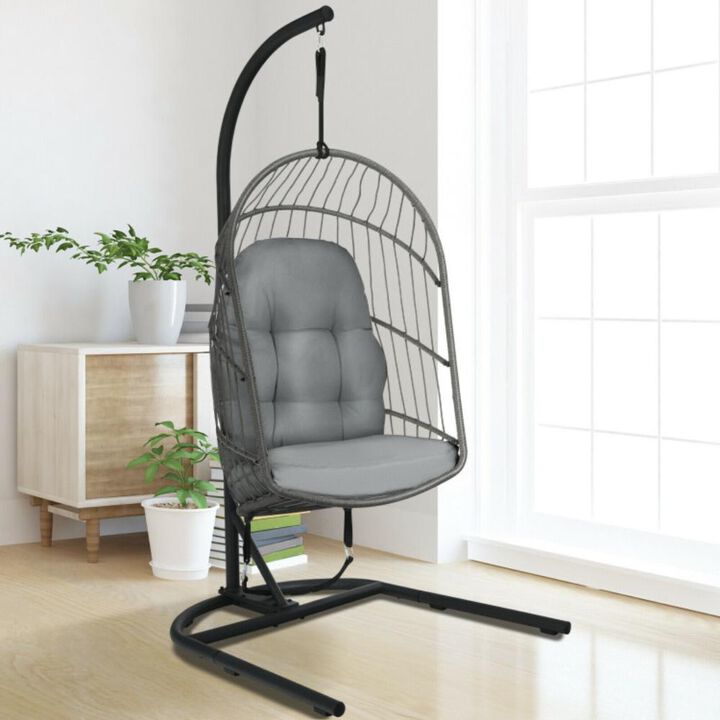 Hivvago Hanging Wicker Egg Chair with Stand -Beige