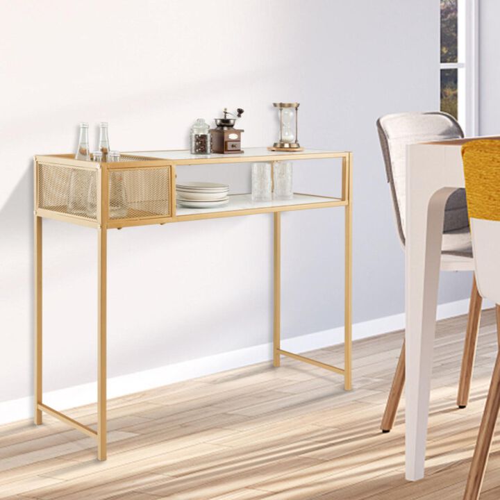 Hivvago Faux Marble Console Table with Wire Baske for Hallway and Living Room