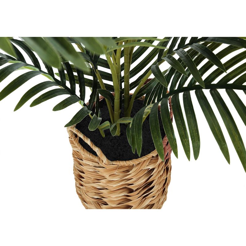 Monarch Specialties I 9503 - Artificial Plant, 24" Tall, Palm, Indoor, Faux, Fake, Table, Floor, Greenery, Potted, Real Touch, Decorative, Green Leaves, Beige Woven Basket