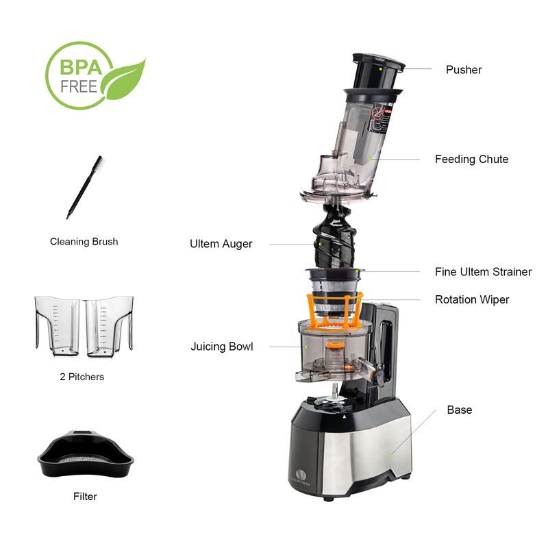 Ventray Big Feeding Mouth,Large Chute,Masticating Juicer Black