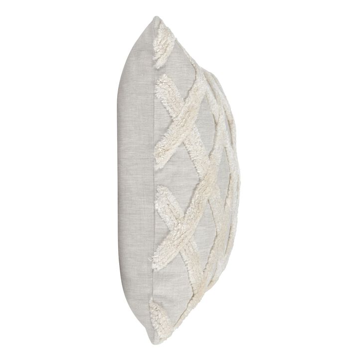 22 x 22 Modern Throw Pillow, Shag, Geometric Diamond, Ivory, Gray-Benzara