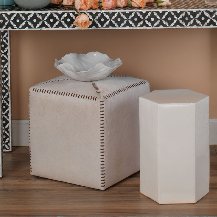 White Small Hair on Hide Ottoman