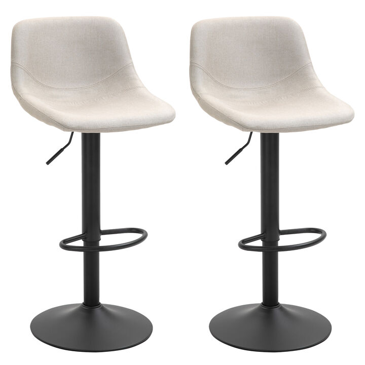 HOMCOM Adjustable Bar Stools, Swivel Bar Height Chairs Barstools Padded with Back for Kitchen, Counter, and Home Bar, Set of 2, Cream White
