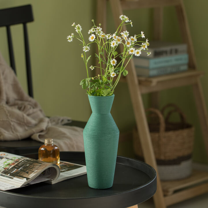 10" H Decorative Ceramic Round Sharp Concaved Top Vase Centerpiece Table Vase Green, Large