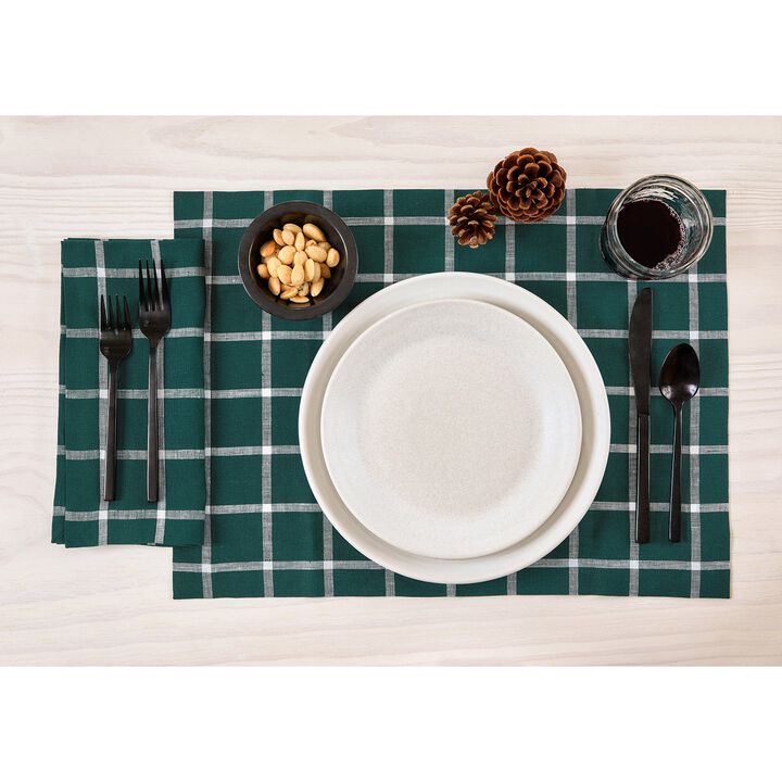 Solino Home 100% Pure Linen Fall Plaid Linen Placemats 14 x 19 Inch Set of 4 | Windowpane