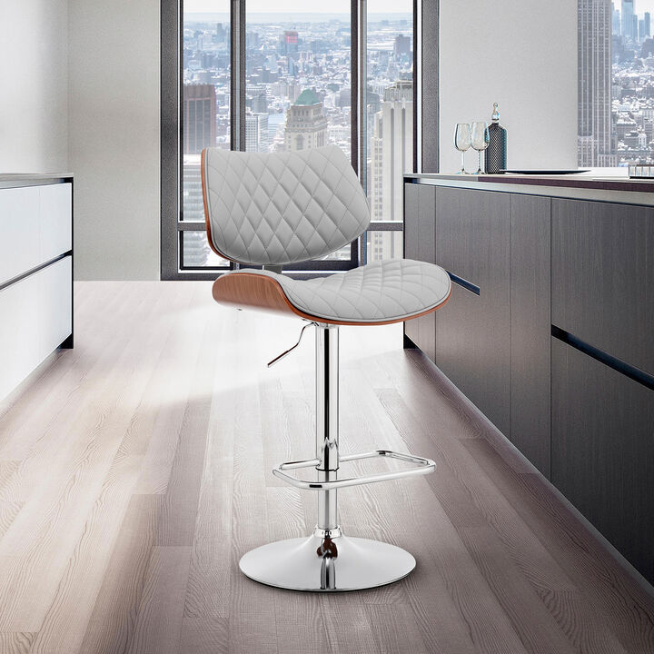 Leland Adjustable Gray Faux Leather and Chrome Finish Stool