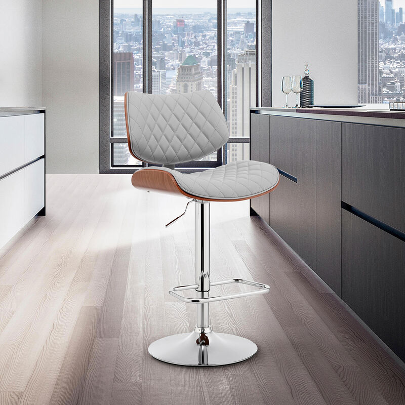 Leland Adjustable Gray Faux Leather and Chrome Finish Stool