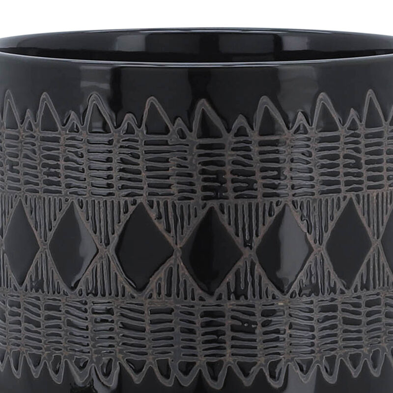 Ceramic 8" Aztec Planter On Wooden Stand