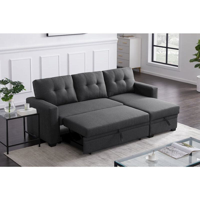 CP HomeDecor Devion Furniture Polyester Fabric Reversible Sleeper Sectional Sofa-Dark Gray