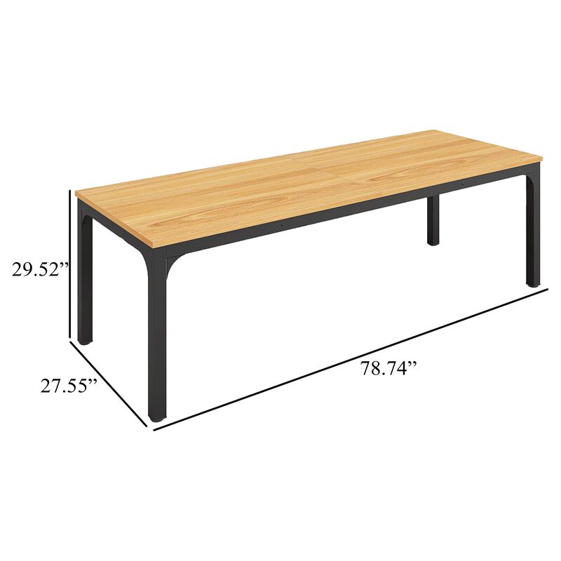 Lar Conference Table, 79 Inch Brown Rectangular Top, Black Metal Legs - Benzara