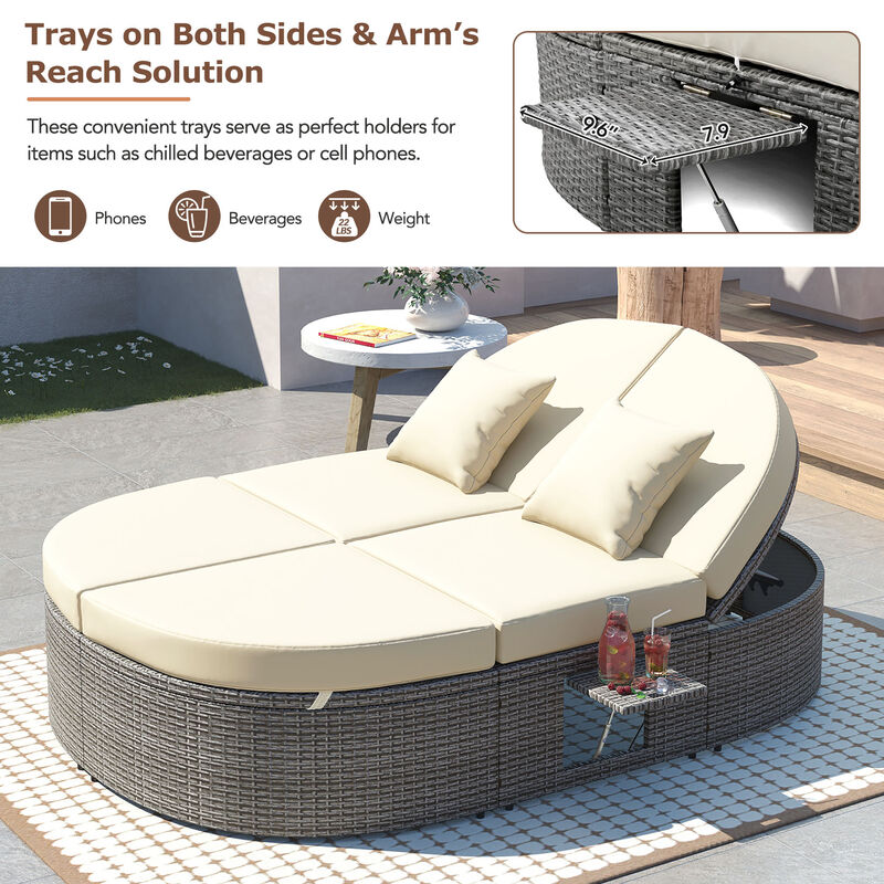 Merax  2-Person Daybed with Cushions and Pillows Outdoor Sun Bed Patio