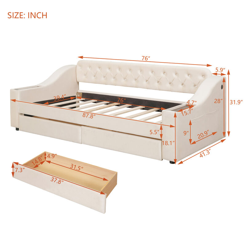 Merax Modern Daybed with Storage Armrests