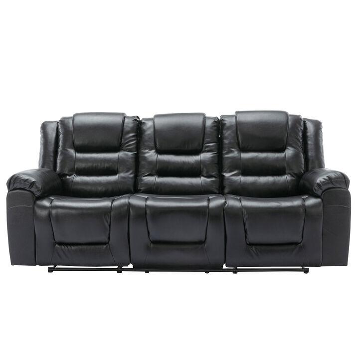 3 Seater Home Theater Recliner Manual Recliner Chair with Two Built-in Cup Holders for Living Room,Bedroom, Grey