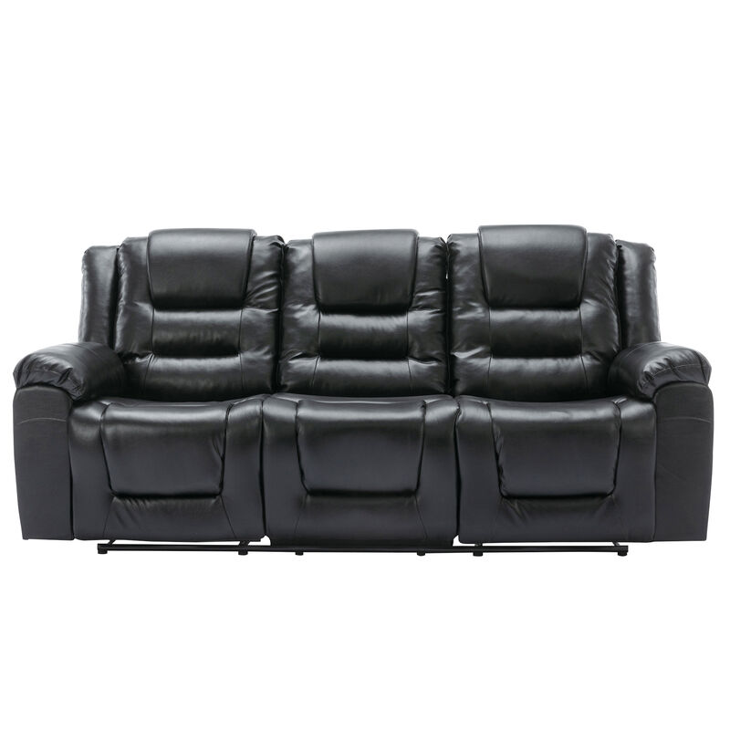3 Seater Home Theater Recliner Manual Recliner Chair with Two Built-in Cup Holders for Living Room,Bedroom, Grey