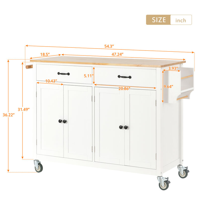 Streamdale Solid Wood Top Kitchen Island Cart with Storage & Towel Rack