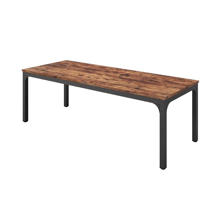 Jack Conference Table, 79 Inch Rectangular Brown MDF Top, Black Metal - Benzara