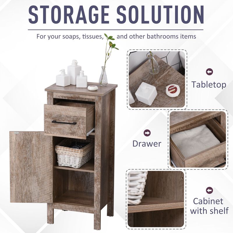 Freestanding Compact Bathroom Storage Organizer w/Shelves and Pull-Out Drawer