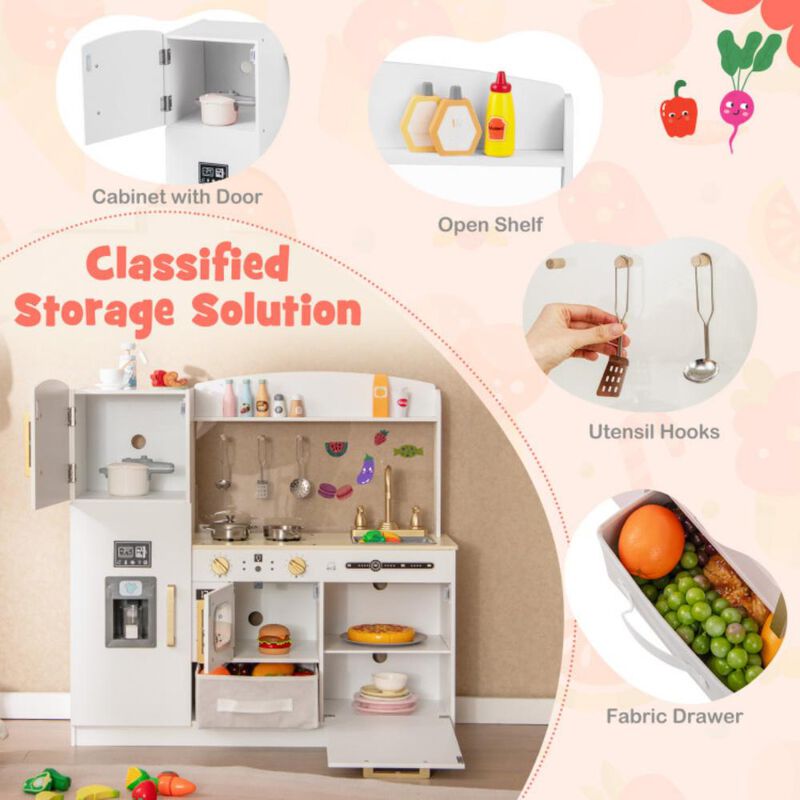 Kids Kitchen Playset with Chalkboard, Ice Maker, Sink, and Lighted Microwave for Pretend Play
