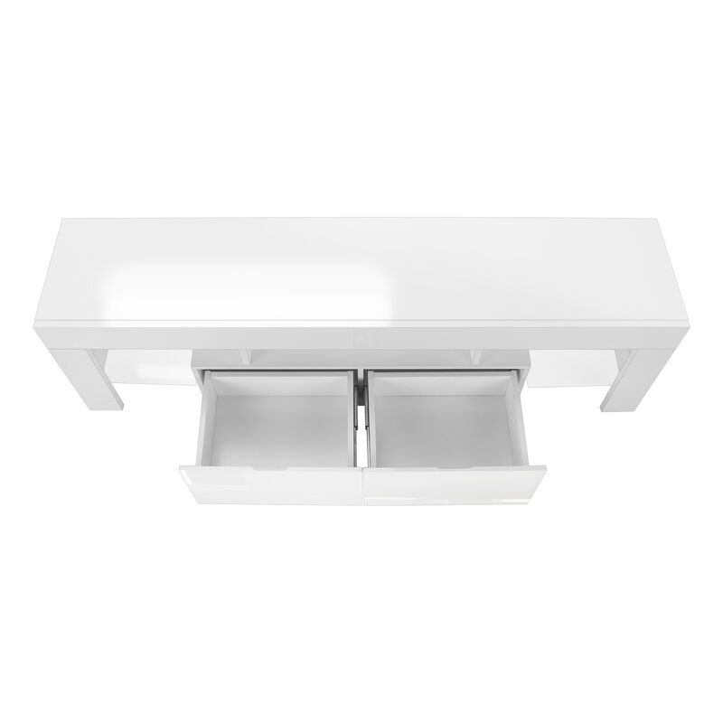 Monarch Specialties I 3548 Tv Stand, 63 Inch, Console, Media Entertainment Center, Storage Cabinet, Living Room, Bedroom, Laminate, Glossy White, Clear, Contemporary, Modern