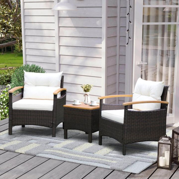 Hivvago 3 Pieces Patio Rattan Furniture Set with Removable Cushions