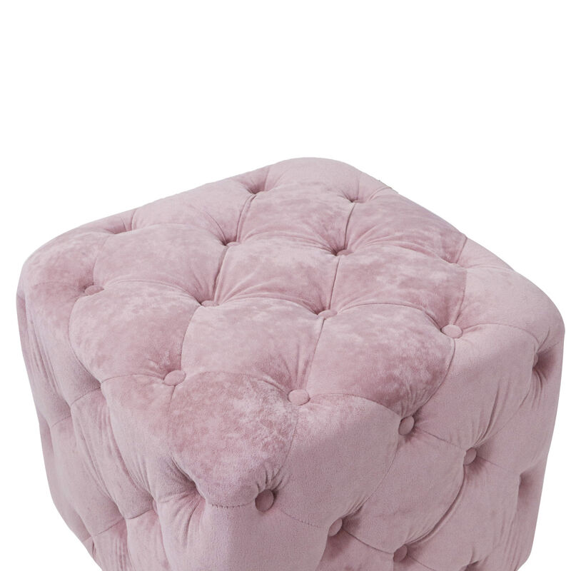 Pink Modern Velvet Upholstered Ottoman, Exquisite Small End Table, Soft Foot Stool