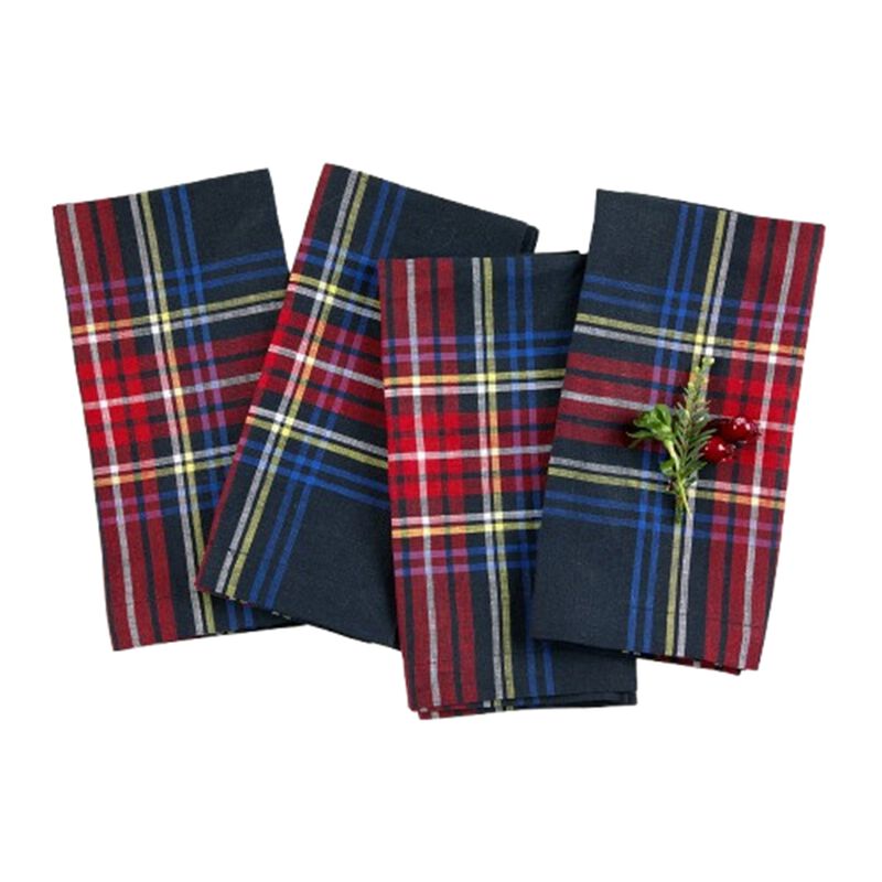 Solino Home 100% Pure Linen Cloth Napkins  20 X 20 Inch Set of 4 | Madras Holiday Plaid Dinner Napkins