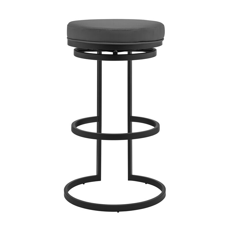 Vander Gray Faux Leather and Black Metal Swivel Bar Stool