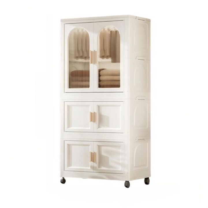 Portable Folding Wardrobe with Magnetic Door Storage Boxes and Hangers