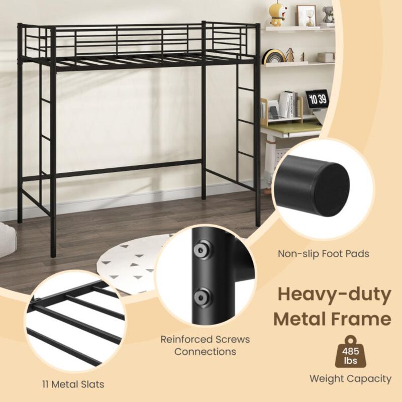 Hivvago Twin Loft Bed Frame with 2 Ladders Full-length Guardrail