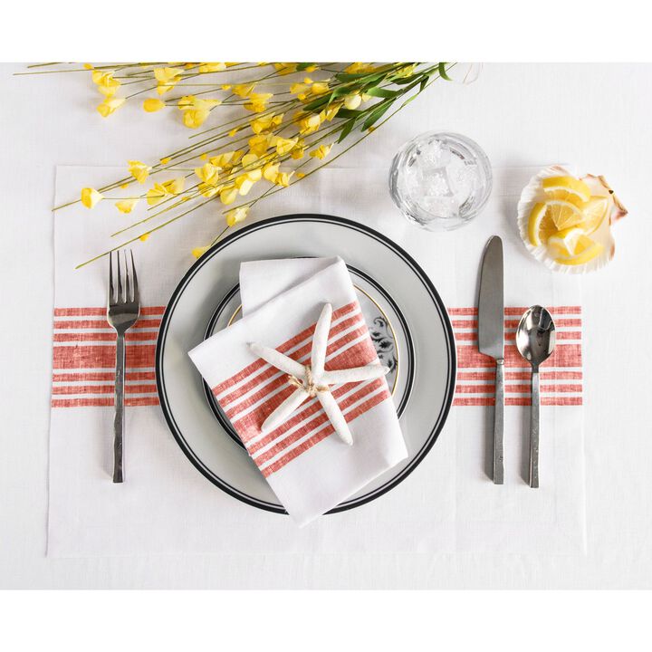 Solino Home 100% Pure Linen Striped Dinner Napkins 20 x 20 Inch Set of 4 | Farmhouse
