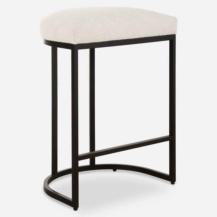 Gyn Counter Height Stool, White Performance Fabric, Black Cantilever Base