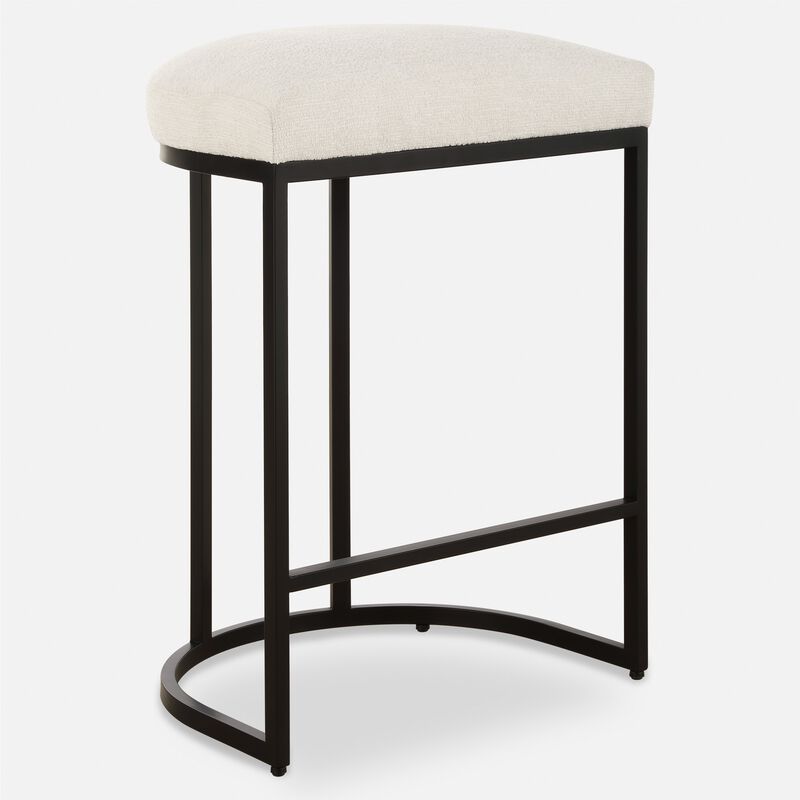 Gyn Counter Height Stool, White Performance Fabric, Black Cantilever Base