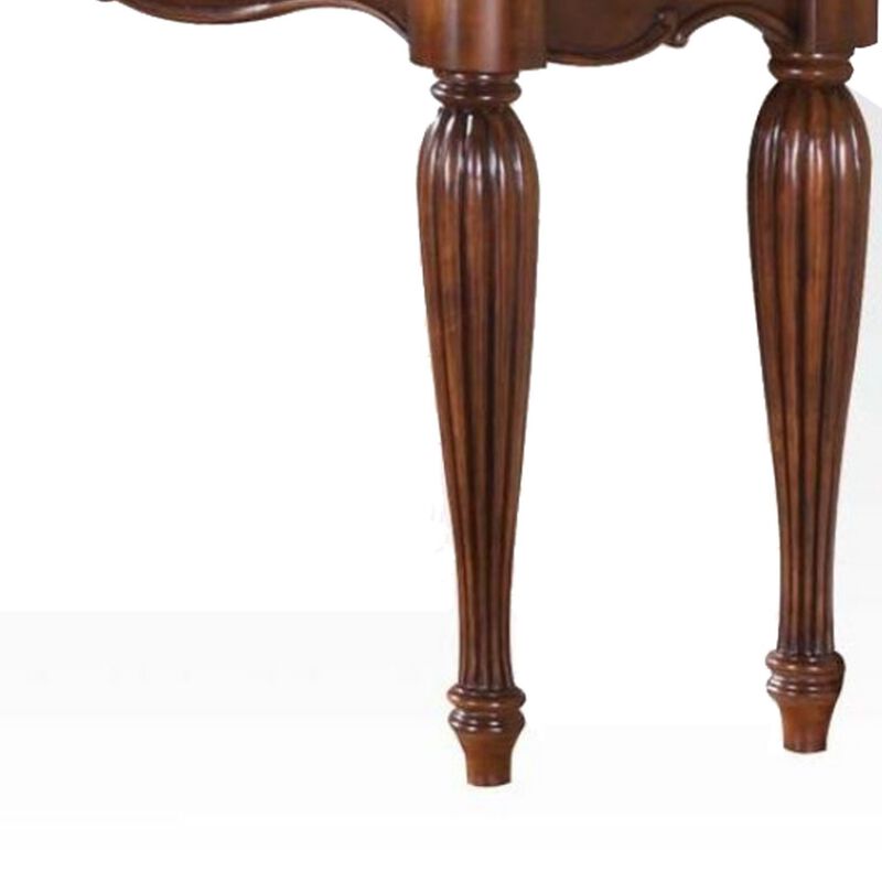 Wooden Sofa Table with Carved Details, Cherry Brown-Benzara
